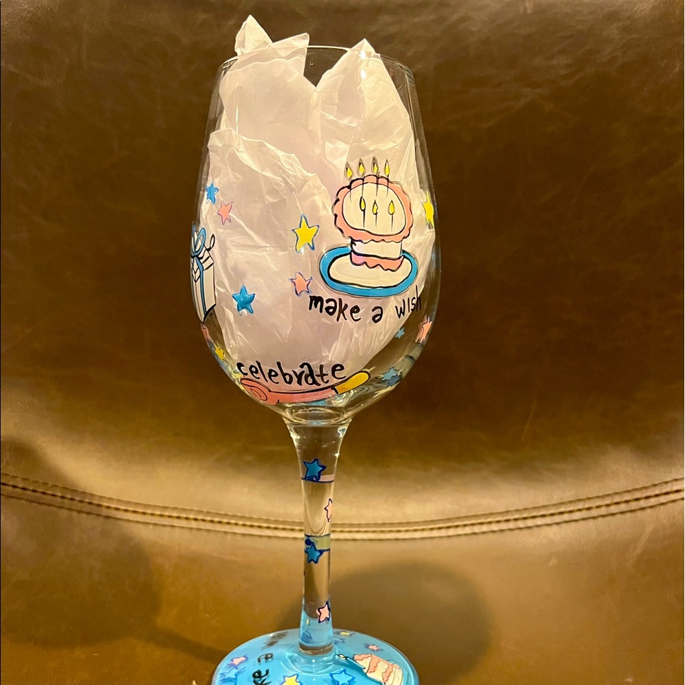 Painted “Make a Wish” novelty birthday wine glass